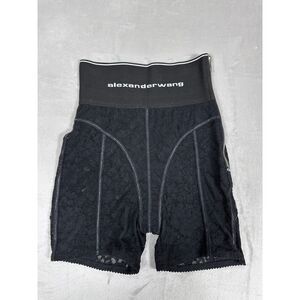 SAMPLE Alexander Wang Black Floral Lace Biker‎ Shorts with Logo Waistband